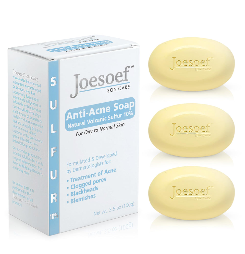 JOESOEF SKIN CARE anti-acne soap bar with volcanic sulfur 10% for acne-prone skin.
