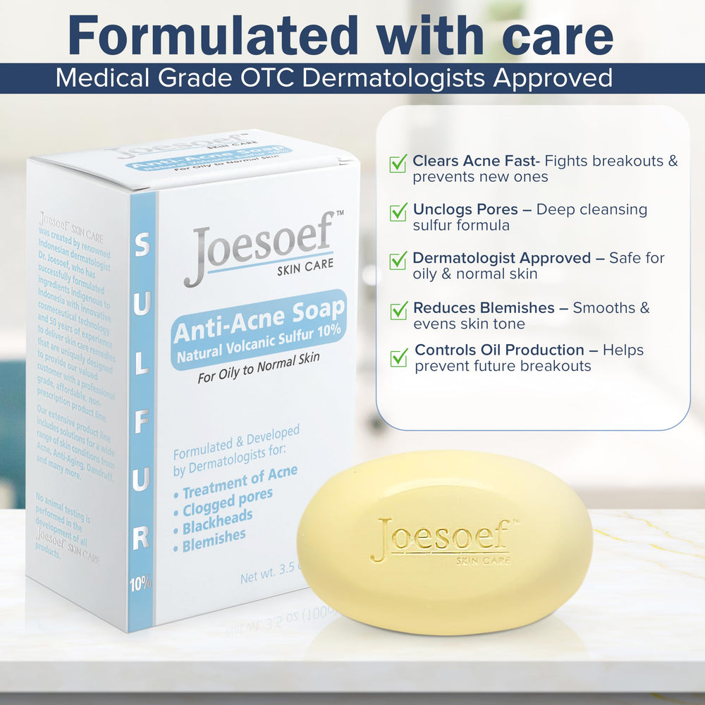 JOESOEF SKIN CARE sulfur soap on skin showing gentle cleansing