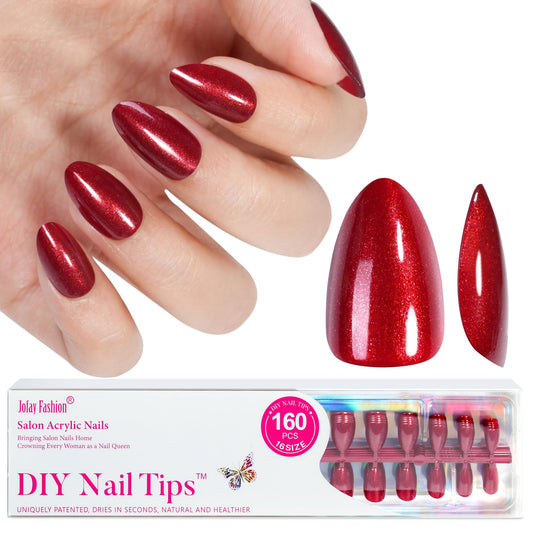 Jofay Fashion red almond glitter press-on nails for quick winter looks