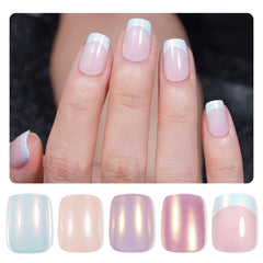 Jofay Fashion short French mermaid nails with glossy finish for instant glam.