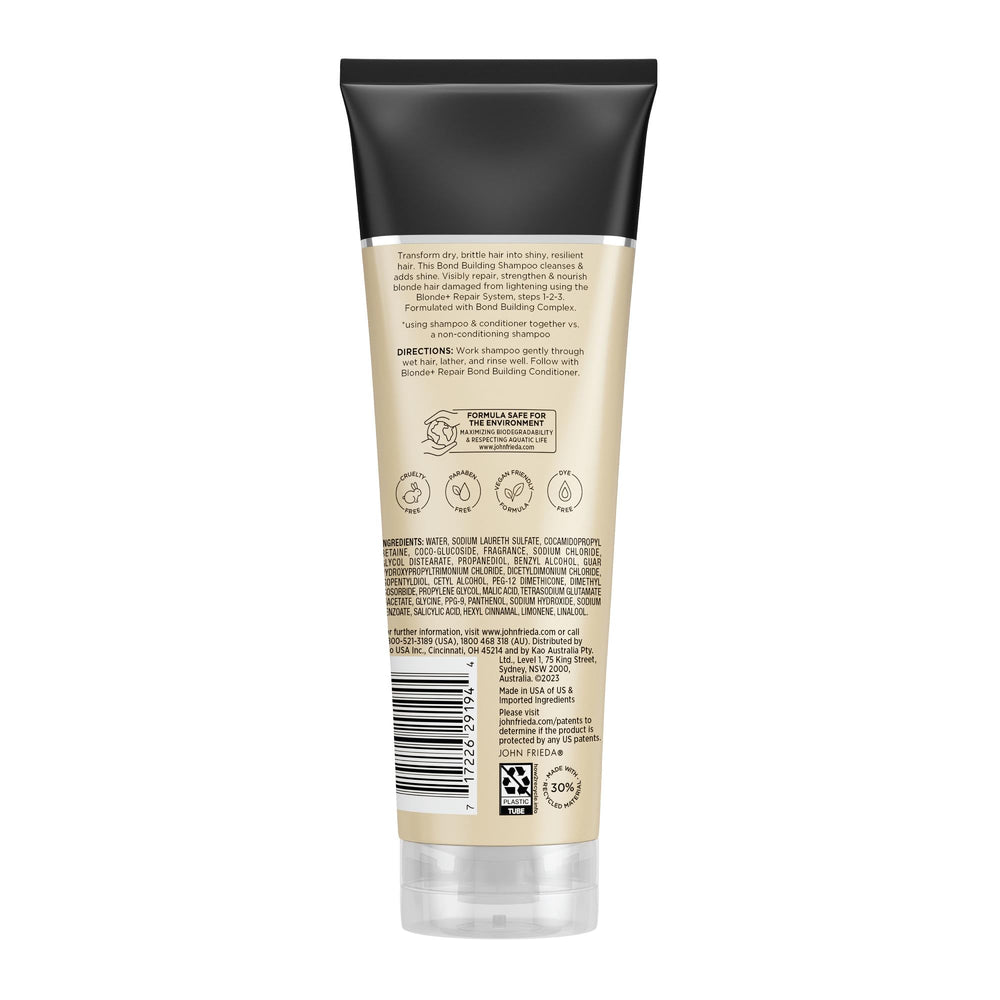 John Frieda Blonde Repair Shampoo bubbles illustrating cleansing action for blondes
