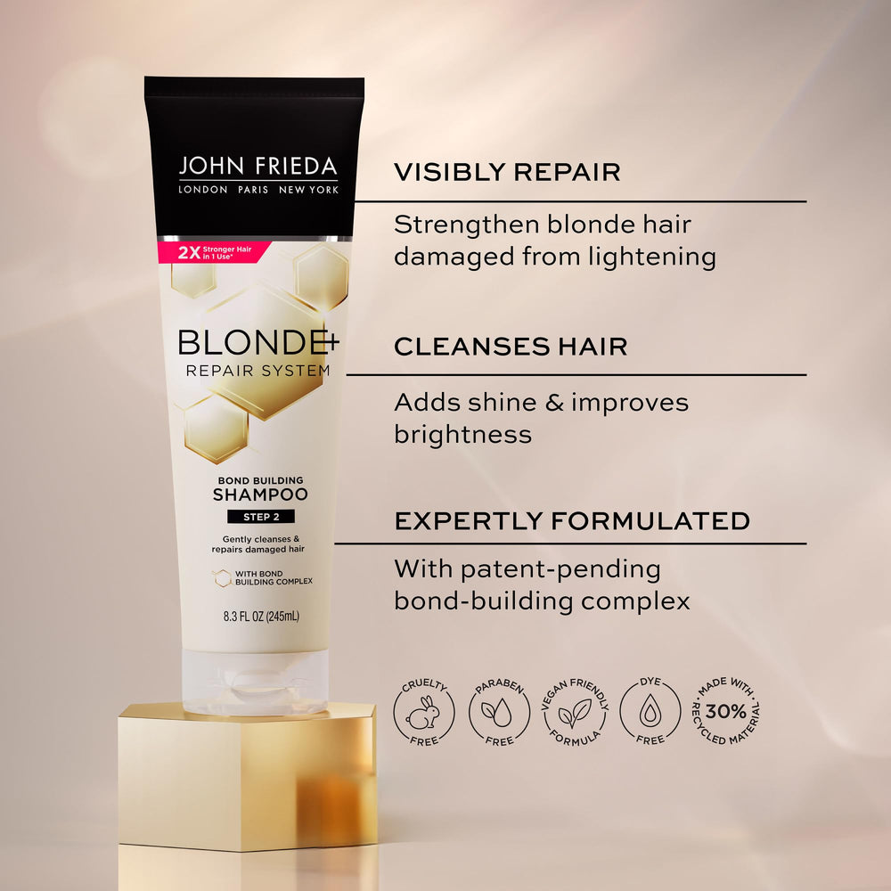 John Frieda Blonde Repair Shampoo pump detail showing convenient dispensing