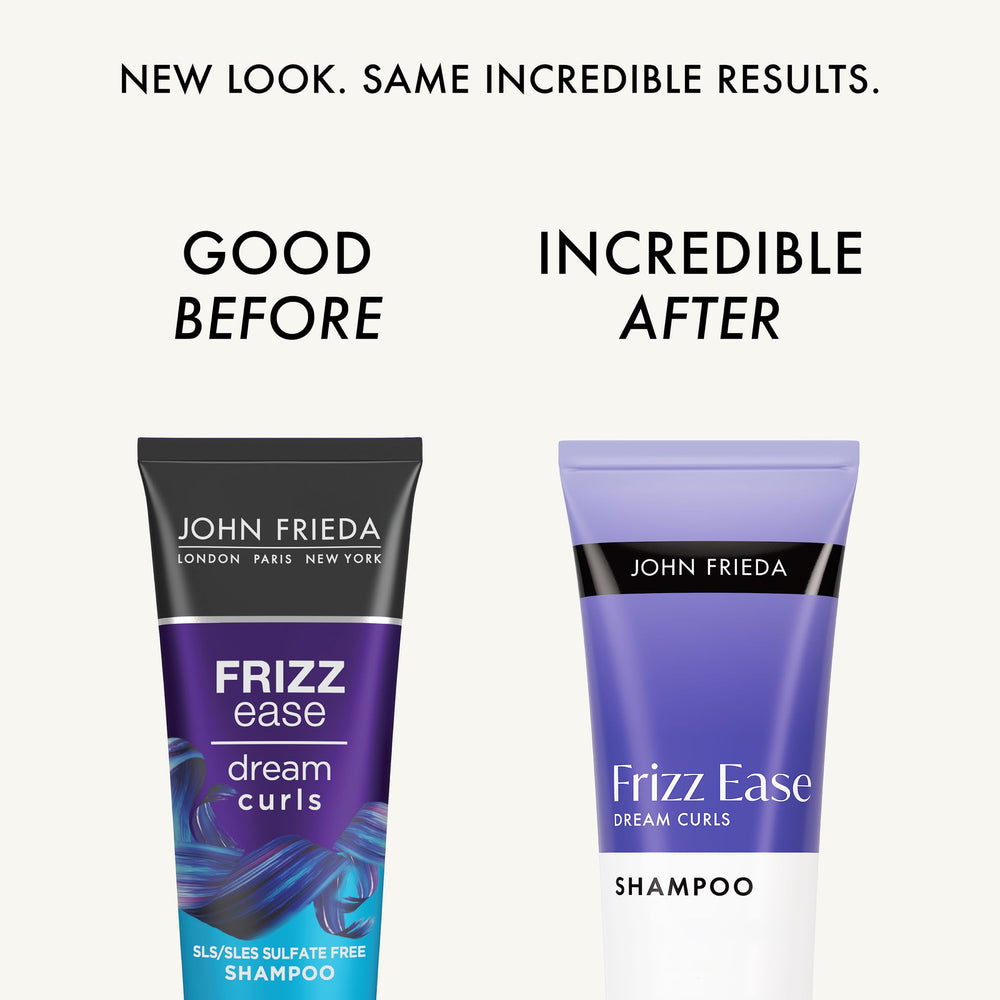 John Frieda Dream Curls Shampoo with rosehip oil emphasizes nourishing ingredients for soft curls.