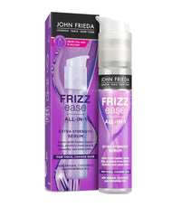 John Frieda Frizz-Ease 6-Effect Serum 3-pack display shows frizz-control potential