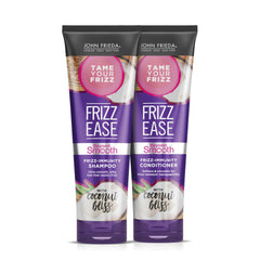 John Frieda Frizz Ease Beyond Smooth Shampoo bottle highlighting frizz protection and smoothness