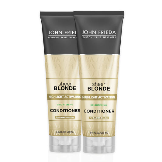 John Frieda Sheer Blonde Highlight Activating Conditioner bottle boosts vibrant blondes