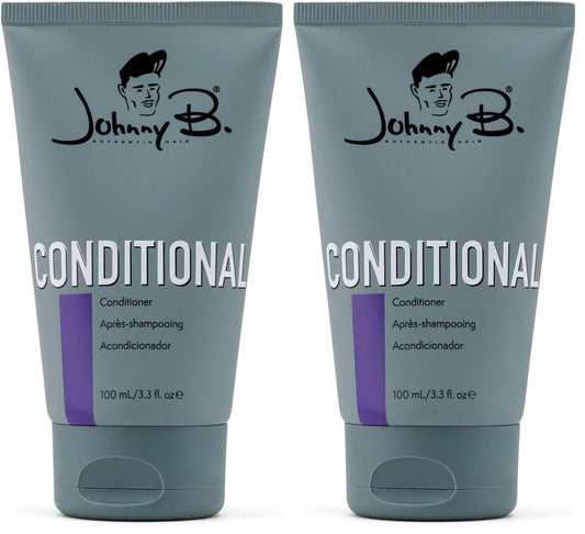 JOHNNY B. Conditional Conditioner bottle close-up, lightweight conditioning for easy styling.