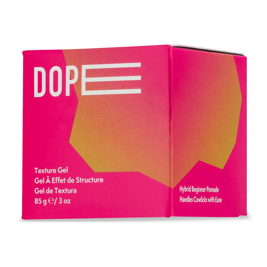 Johnny B. Dope Texture Gel bottle demonstrates strong hold with pliable finish for all hair types.