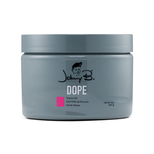 JOHNNY B. Dope texture gel jar showing flexible hold without crunch.