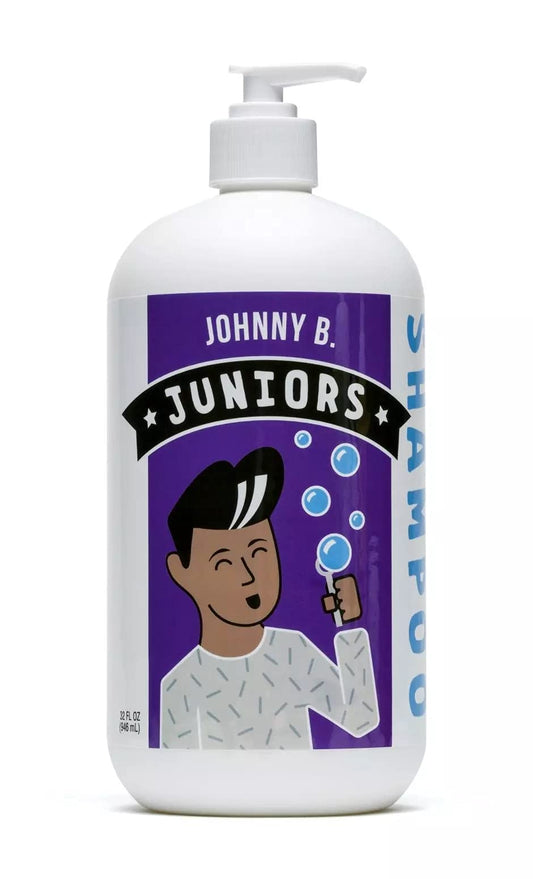 Johnny B. Juniors bottle front view highlights gentle, berry-scented shampoo and body wash.