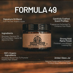 Johnny Slicks Formula 49 clay hair hold showcases a strong hold without shine.