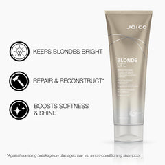 Joico Blonde Life brass banished closeup highlighting cooler blonde tones