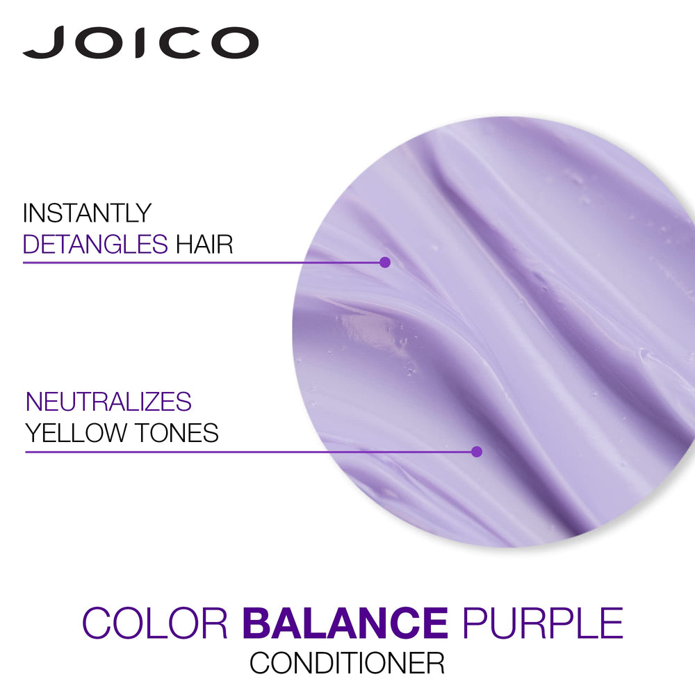 Joico Color Balance Purple Shampoo lather on hair for bright cool tones.