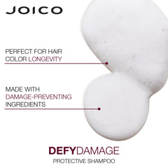 Joico Defy Damage bottle with glossy label highlight bond-strengthening benefits.