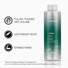 Joico JoiFULL conditioner bottle close-up highlighting detangling and nourishment.