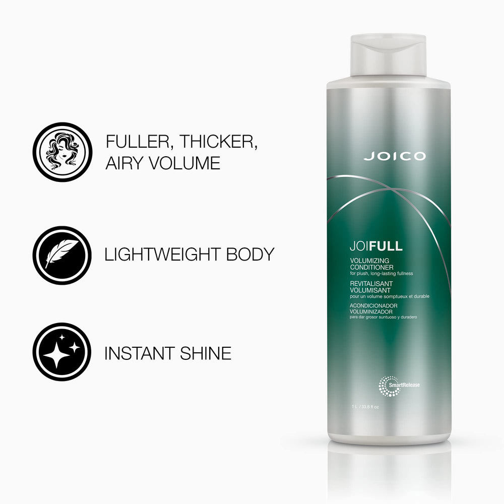 Two 33.8-ounce JoiFULL bottles in set packaging for volumized hair routines.