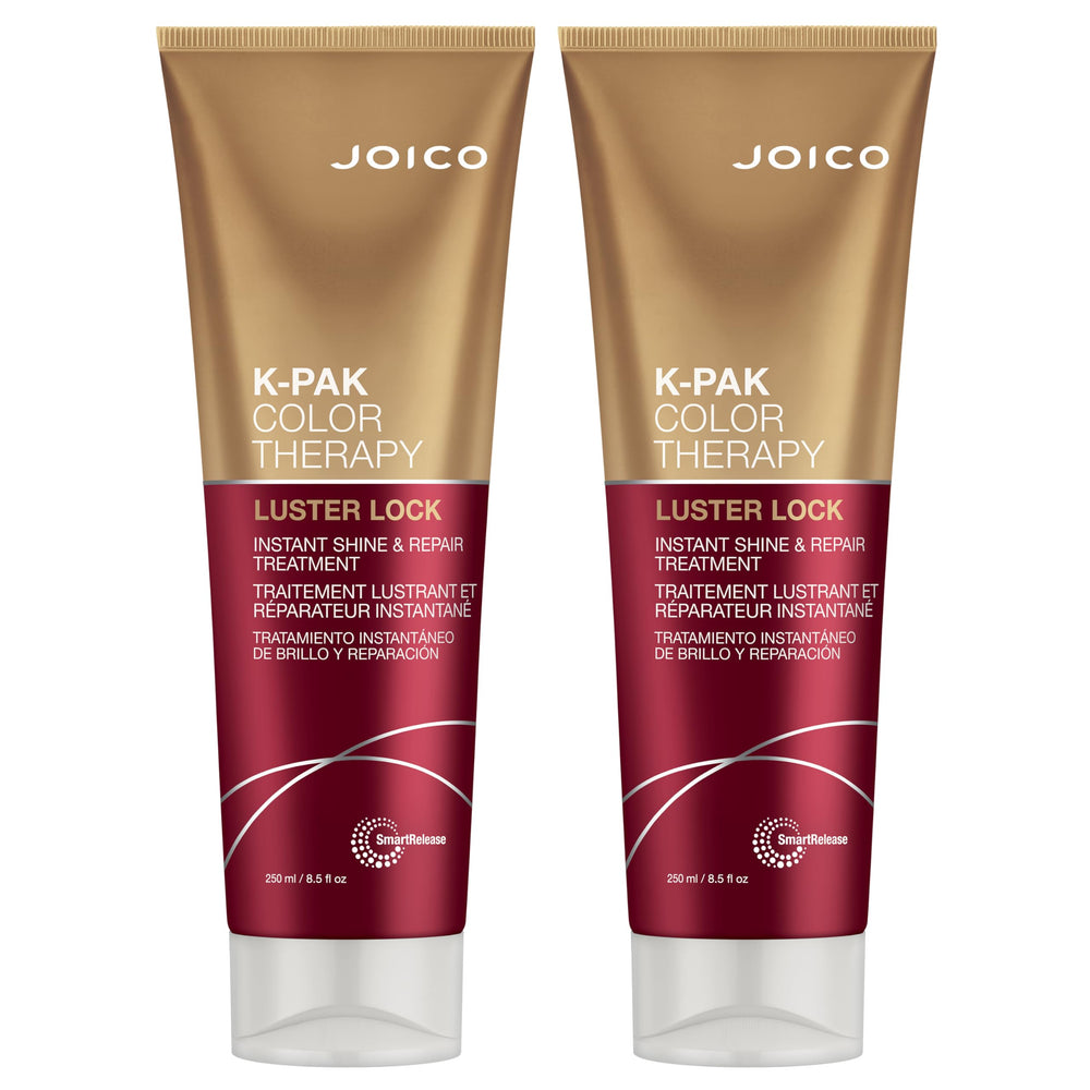 Joico K-PAK Luster Lock bottles shown in a two-pack for color-treated hair shine.