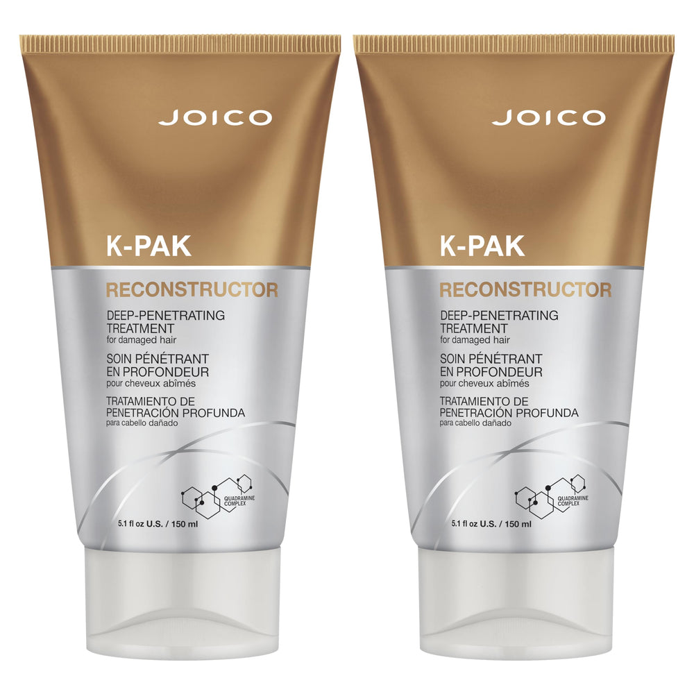 Joico K-PAK Reconstructor bottles closeup—two 5.1 oz bottles boost strength and manageability