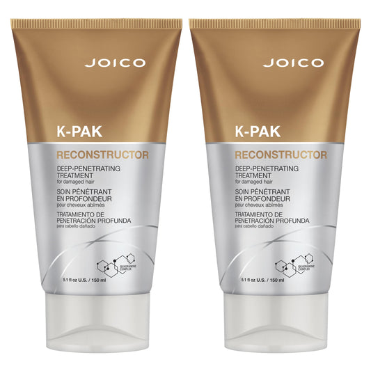 Joico K-PAK Reconstructor bottles closeup—two 5.1 oz bottles boost strength and manageability