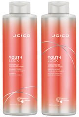 Joico YouthLock shampoo bottle showing collagen-infused formula for revitalized hair.