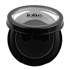 JOLIE cake eyeliner in black applied on eye shows smudge-resistant, all-day wear.