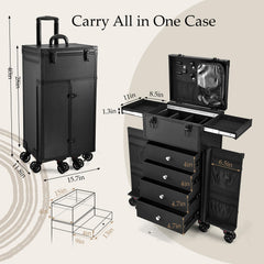 Joligrace makeup travel case with six wheels and brakes for easy mobility and stability.