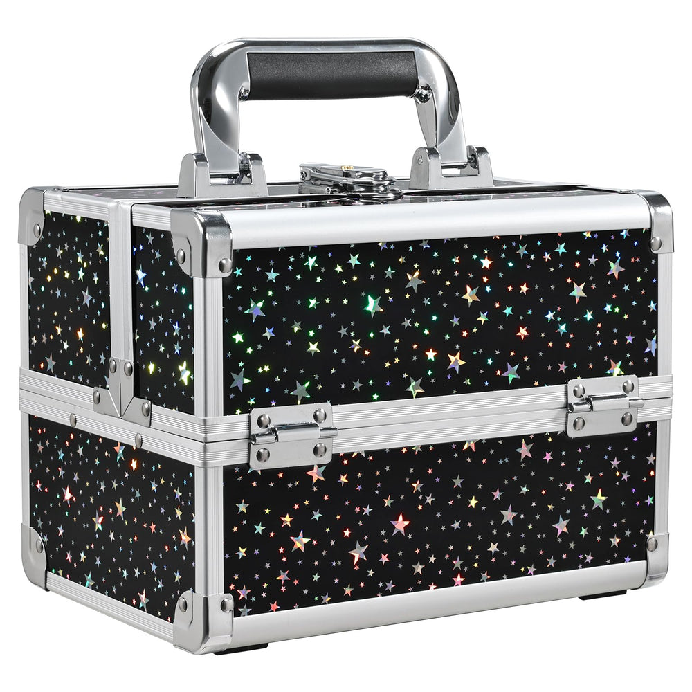 Joligrace makeup train case with black star exterior for stylish travel storage.