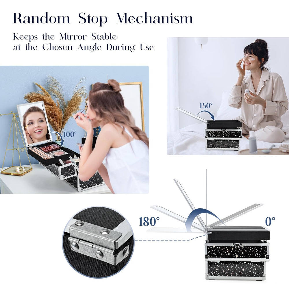 Joligrace mirror-enabled top tray for quick on-the-go makeup access.