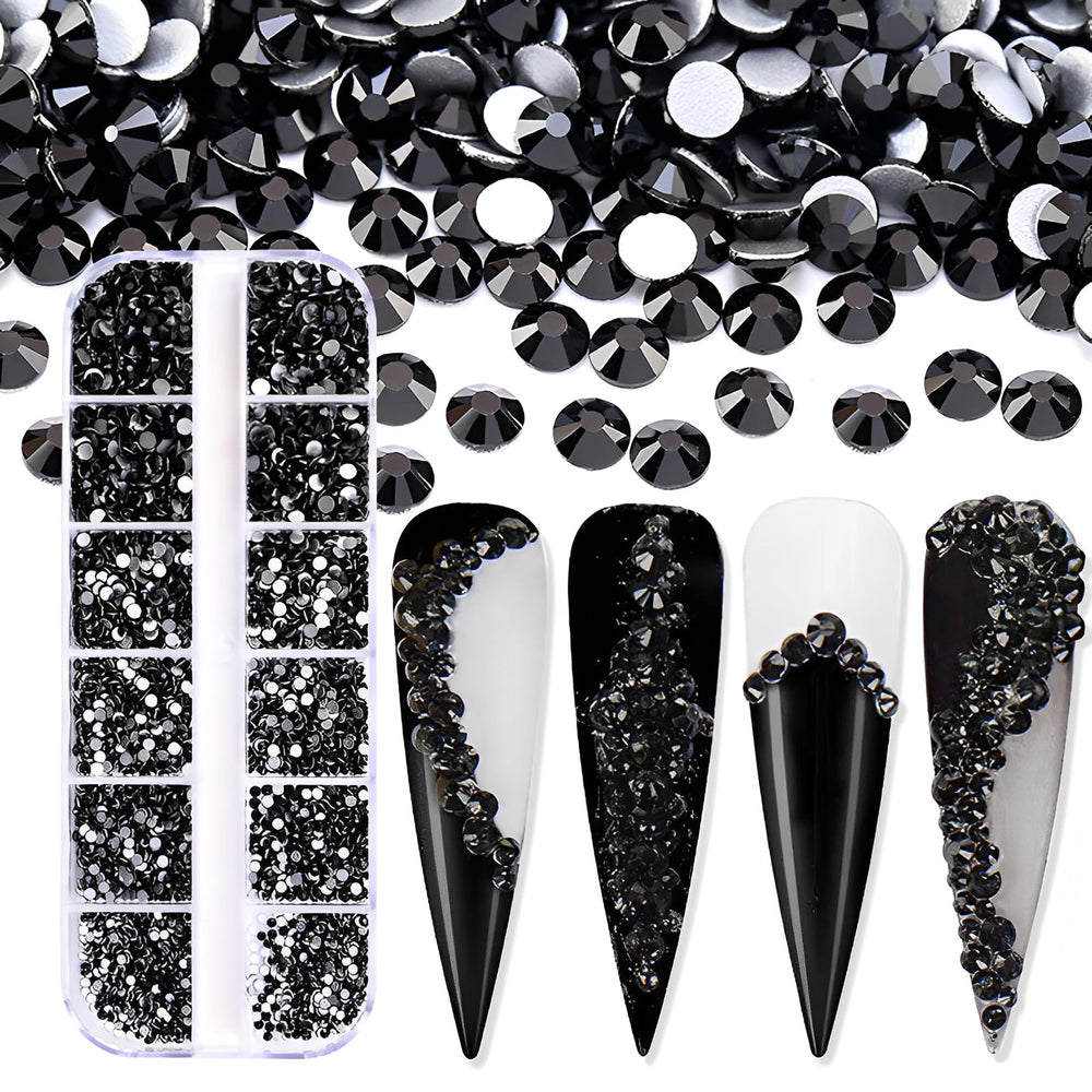 Jollin flatback rhinestones set for six sizes, ideal for versatile nail art and crafts.