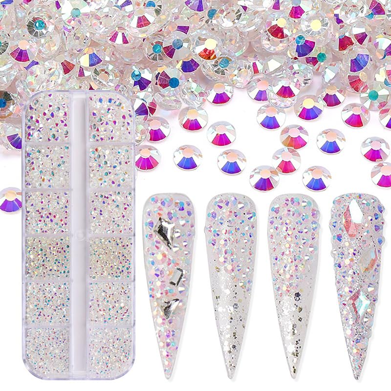 Jollin rhinestones flatback glass box with six sizes for sparkling nail art ideas