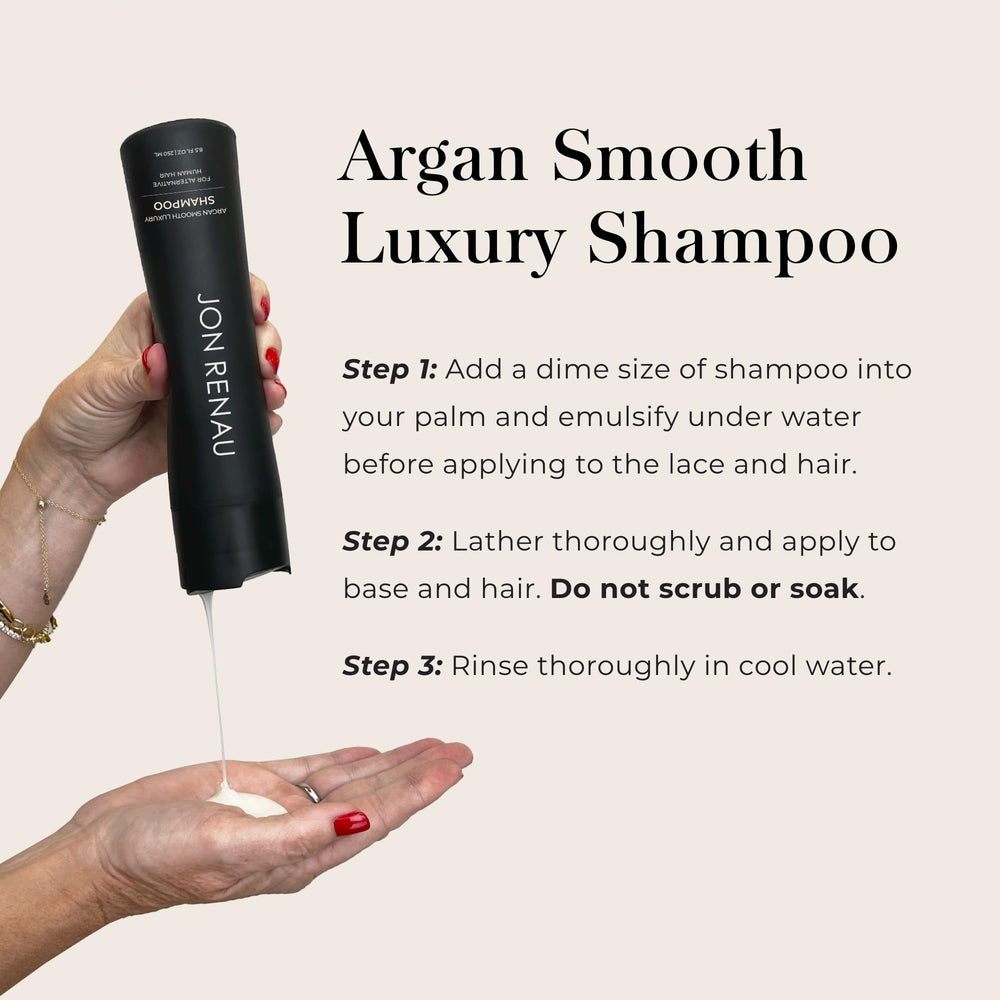 Drop of argan oil over bottle conveys nourishment and shine for wigs