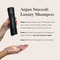 Drop of argan oil over bottle conveys nourishment and shine for wigs
