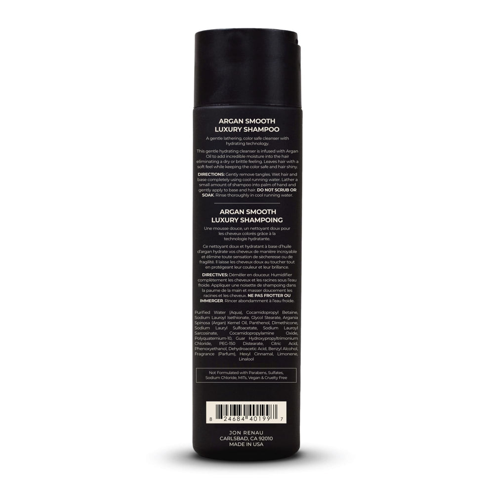 Wig-care routine scene with Argan Smooth Shampoo for moisture and movement