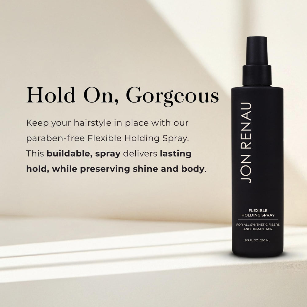 Jon Renau spray bottle closeup shows lightweight finish for touchable volume.