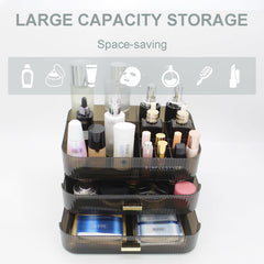 JONKASIPA makeup organizer shows cosmetics neatly arranged inside the drawers