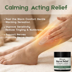 Foot application with Alcura Nerve Cream ready for rest and recovery use.
