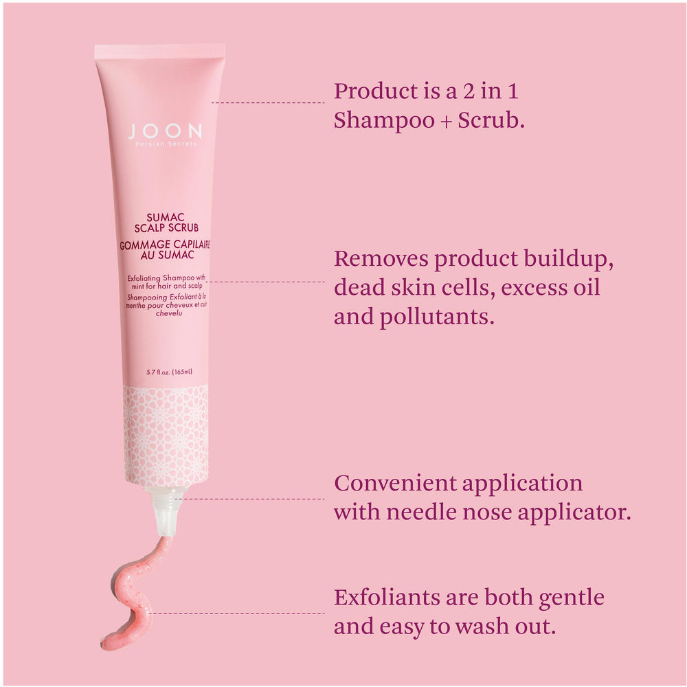 Joon Sumac Scrub label features sumac and fenugreek ingredients.