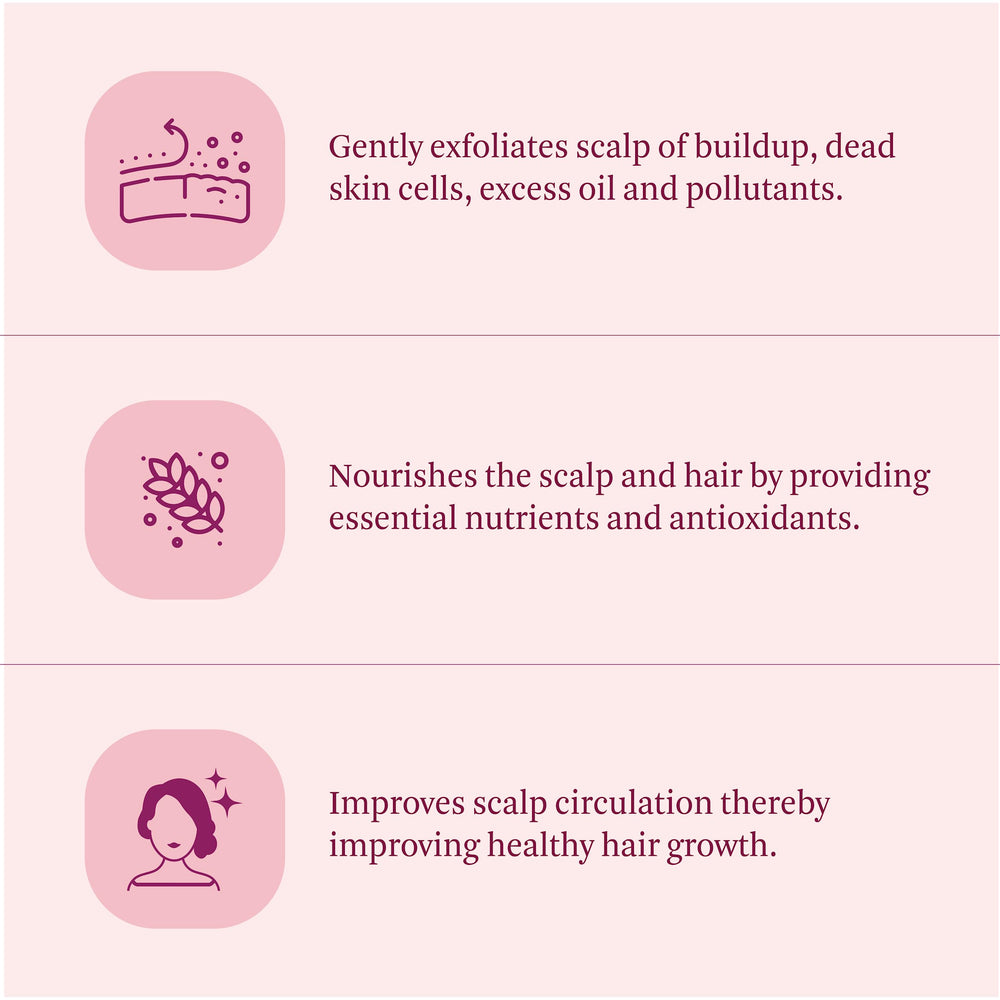 Joon Sumac Scrub being applied to scalp with mint-fresh sensation.