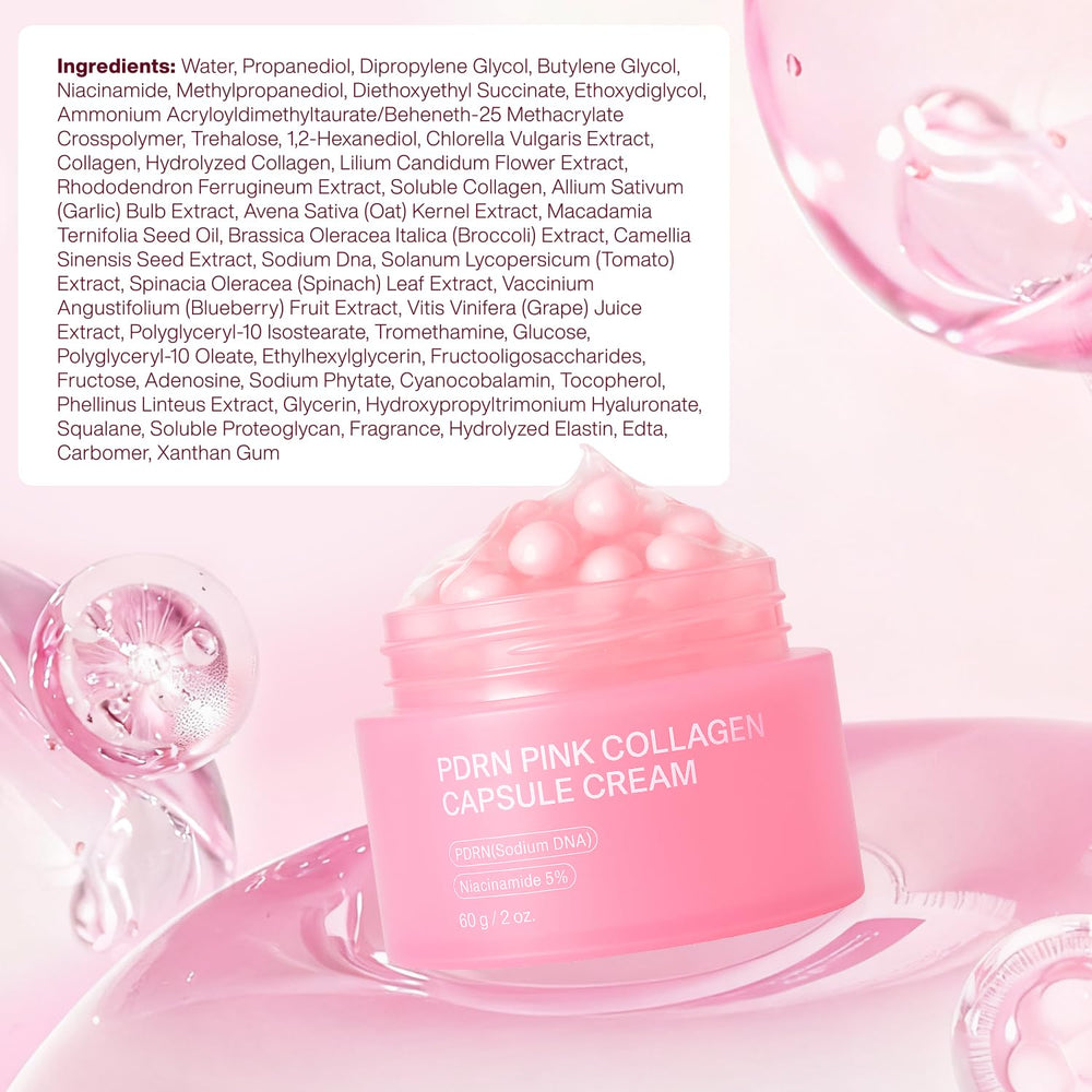 Jorceray PDRN pink capsule cream swatch on skin.