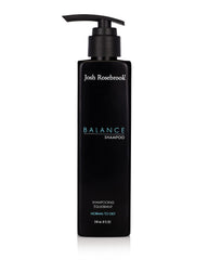 Josh Rosebrook Balance Shampoo bottle on display promotes balanced scalp and volume.