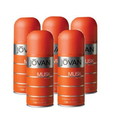 Jovan Musk deodorant body spray 5 oz bottle, pack of 5 for everyday, lightweight fragrance
