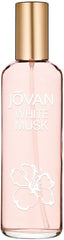 Jovan White Musk bottle with pale rose hue, long-lasting fragrance for daily wear.