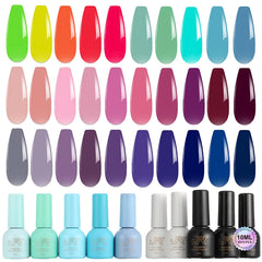 JR gel polish color bottles arranged for easy shade matching.