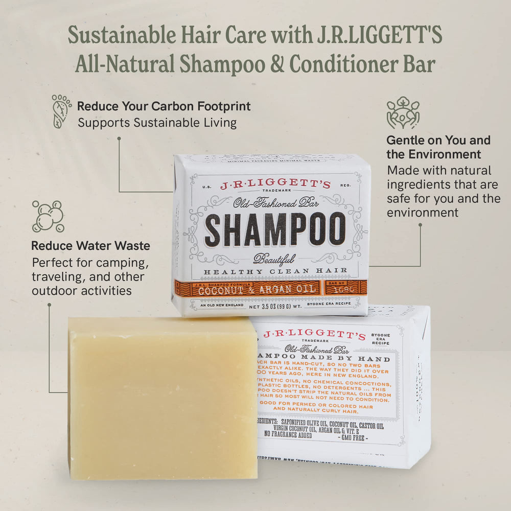 J.R.LIGGETT'S 3-pack shampoo and conditioner bars on shelf.