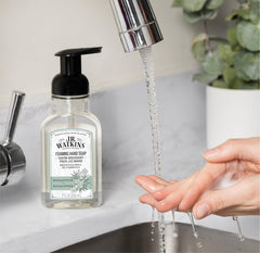 Three-pack foaming hand soap display showing value and convenience.