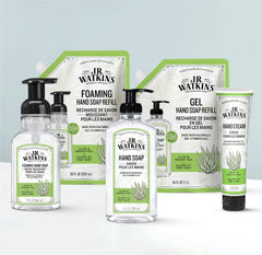 J.R. Watkins Aloe & Green Tea bottle emphasizes refreshing scent for daily hand washing.