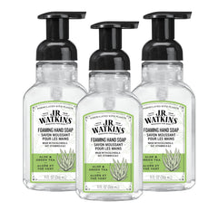 J.R. Watkins foaming hand soap pump dispenser demonstrates easy, mess-free cleansing.
