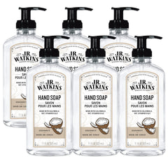 JR Watkins gel hand soap coconut bottle shows gentle cleansing without drying skin