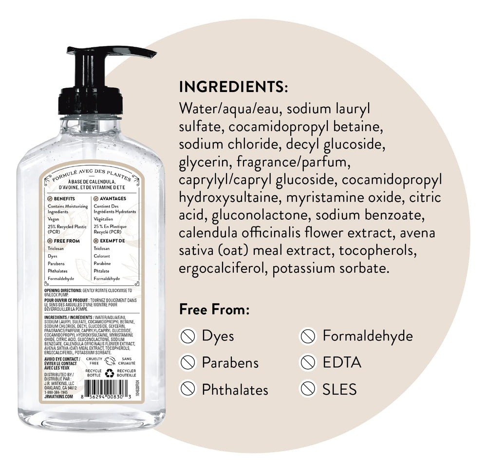 JR Watkins gel hand soap coconut fragrance displayed for refreshing kitchen or bath