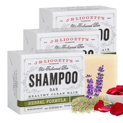 J.R.LIGGETT'S herbal shampoo bar packaging highlights eco-friendly design.